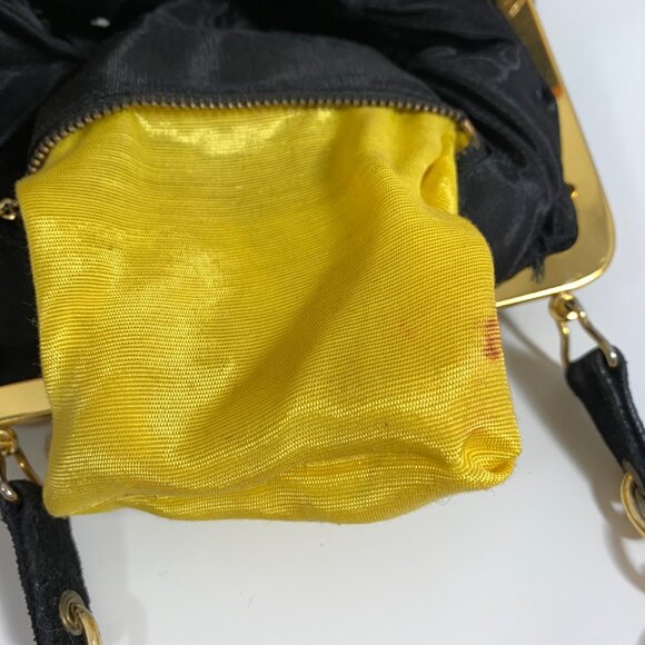 VTG JUMBO Coin Purse: Black Suede Saddle Shoulder Bag Gold Chain Handle & Frame - Picture 9 of 10